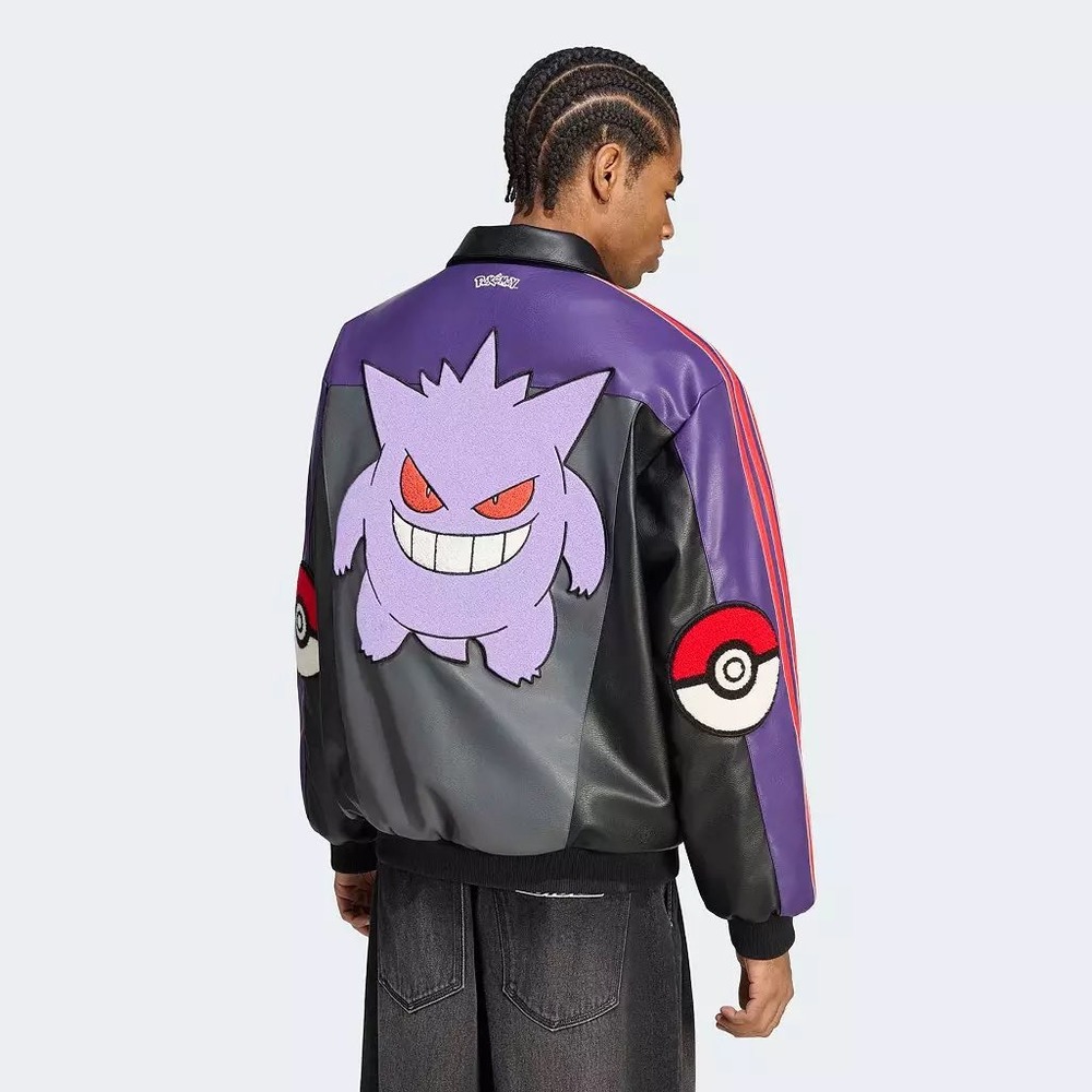 Adidas Originals x Pokemon Gengar Faux Leather Bomber Jacket Purple Black Large